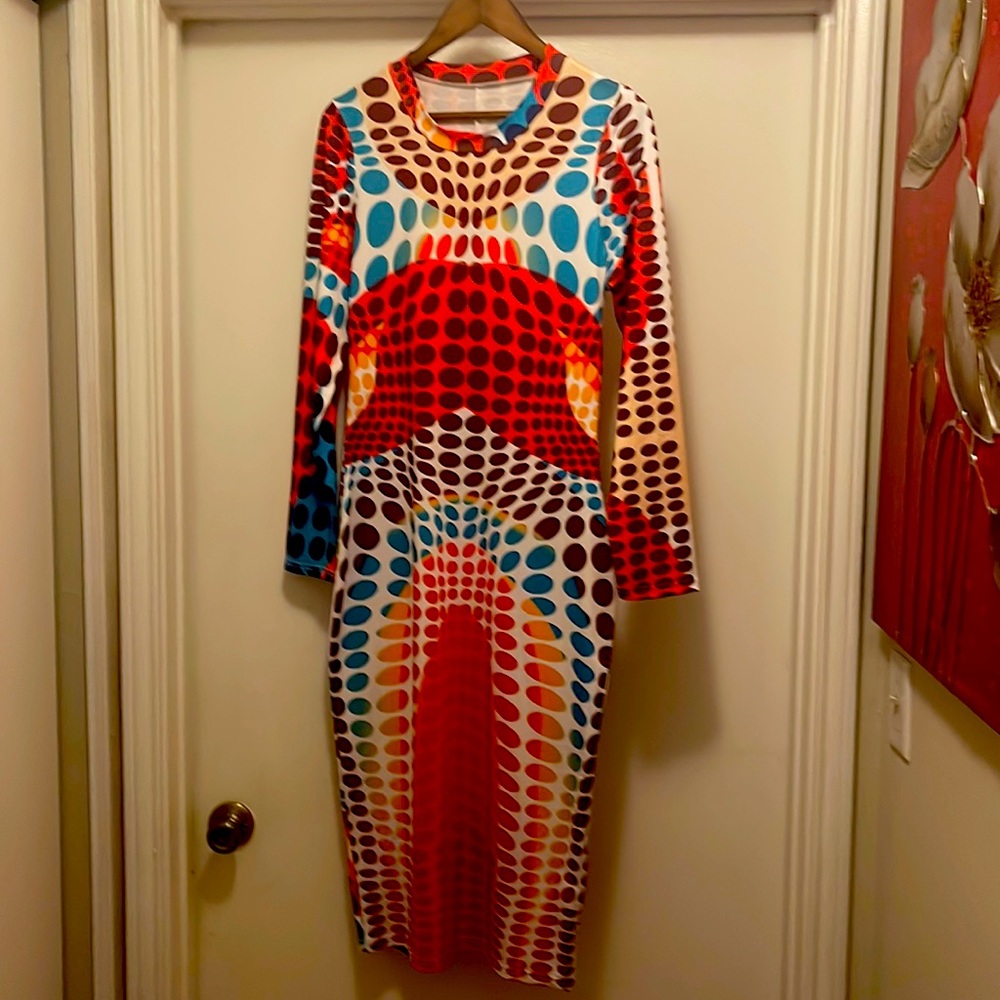 New polkadot, longsleeve, O-Neck dress